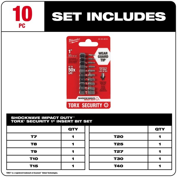 SHOCKWAVE Torx Security Insert Bit Set - 10PC