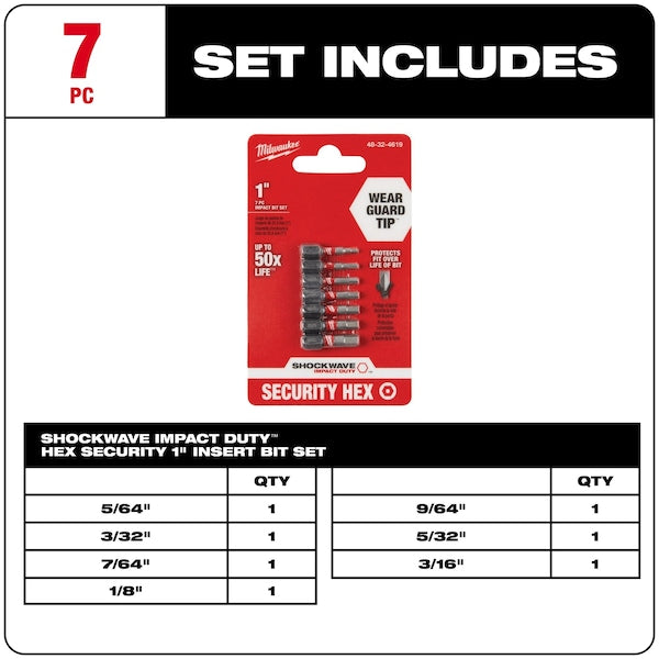 SHOCKWAVE Hex Security Insert Bit Set - 7PC