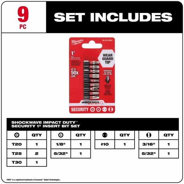 SHOCKWAVE Impact Â Security Insert Bit Set - 9PC