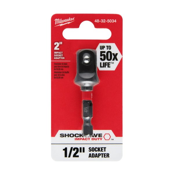 SHOCKWAVE Impact Socket Adapter, 1/4 in Hex to 1/2 in Square, Black Phosphate