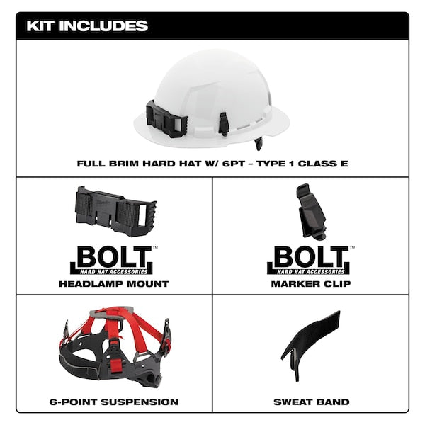 Full Brim Black Full Brim Hard Hat w/6pt Ratcheting Suspension - Type 1, Class E, Type 1, Class E