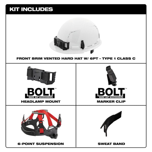 Front Brim Red Front Brim Vented Hard Hat w/6pt Ratcheting Suspension - Type 1, Class C