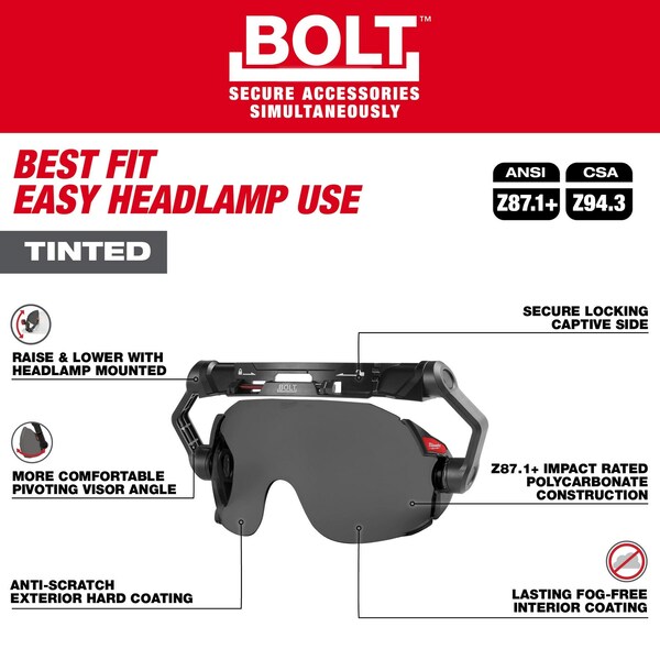 BOLT Tinted Dual Coat Lens Eye Visor for Milwaukee Safety Helmets and Hard Hats