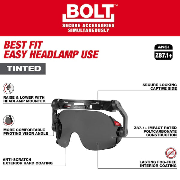 BOLT Tinted Dual Coat Lens Eye Visor for Milwaukee Safety Helmets