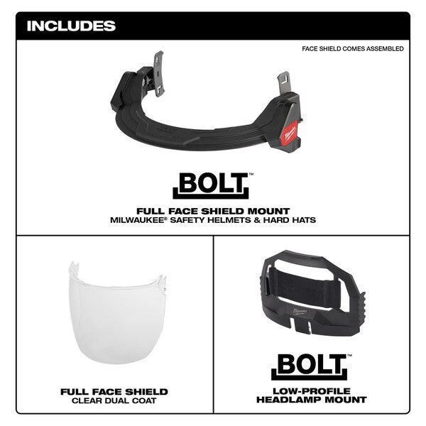BOLT Clear Dual Coat Lens Full Face Shield for Milwaukee Safety Helmets and Hard Hats