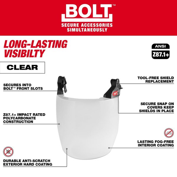BOLT Clear Dual Coat Lens Full Face Shield for Milwaukee No-Brim Safety Helmets