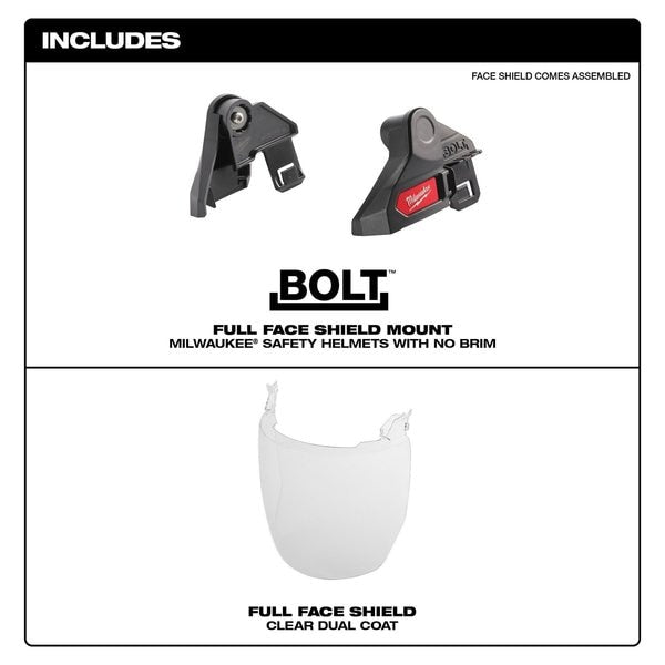 BOLT Clear Dual Coat Lens Full Face Shield for Milwaukee No-Brim Safety Helmets