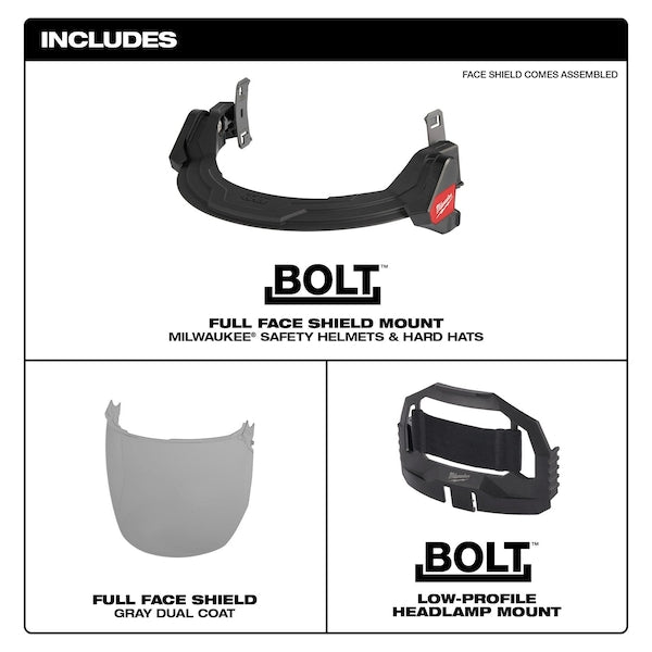 BOLT Gray Dual Coat Lens Full Face Shield for Milwaukee Safety Helmets and Hard Hats