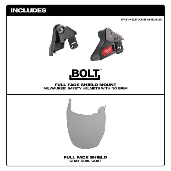 BOLT Gray Dual Coat Lens Full Face Shield for Milwaukee No-Brim Safety Helmets