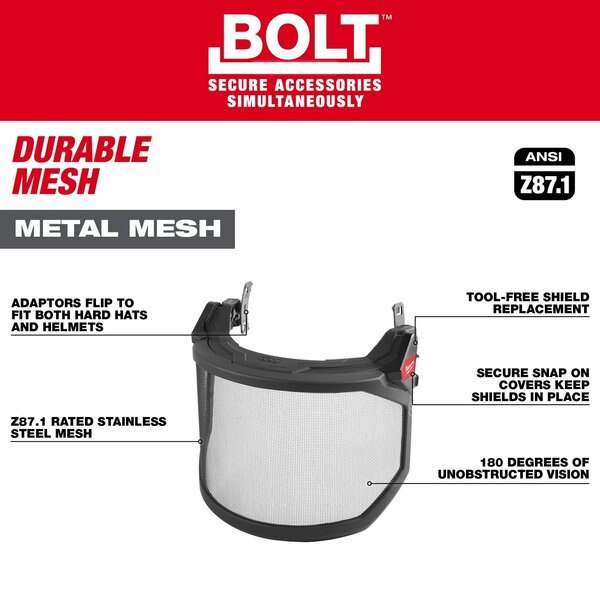 BOLT Metal Mesh Full Face Shield for Milwaukee Safety Helmets and Hard Hats