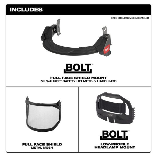 BOLT Metal Mesh Full Face Shield for Milwaukee Safety Helmets and Hard Hats