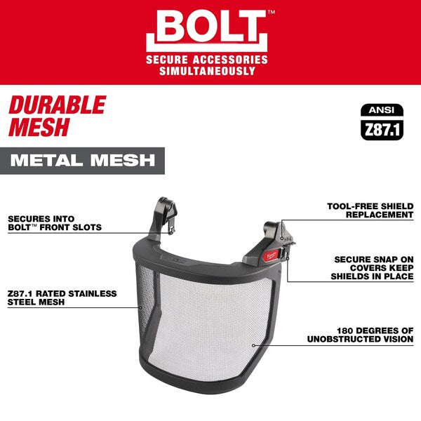 BOLT Metal Mesh Full Face Shield for Milwaukee No-Brim Safety Helmets