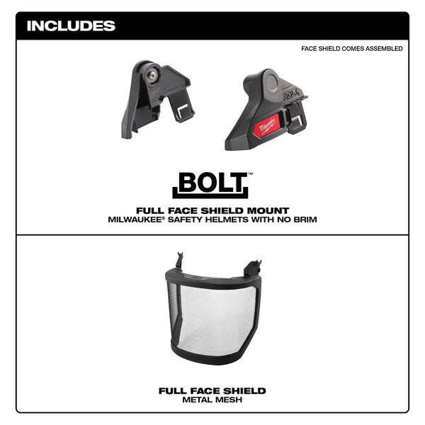 BOLT Metal Mesh Full Face Shield for Milwaukee No-Brim Safety Helmets
