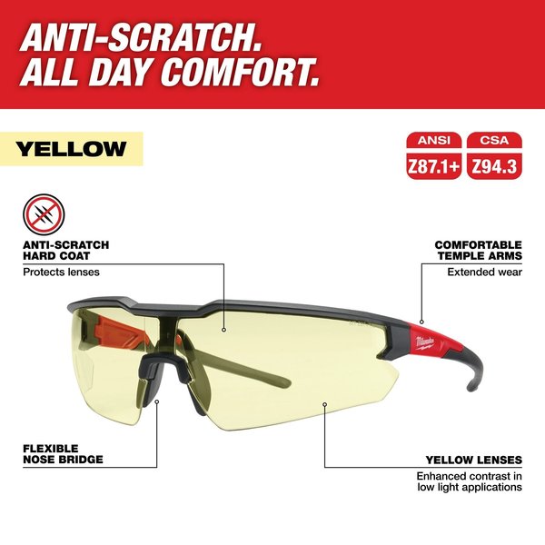 Safety Glasses - Yellow Anti-Scratch Lenses (Polybag), Yellow Polycarbonate Lens, Anti-Scratch