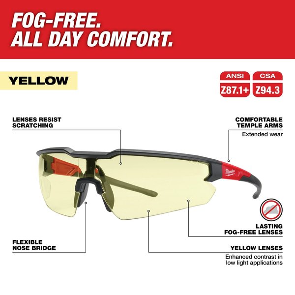 Safety Glasses - Yellow Fog-Free Lenses (Polybag), YellowPolycarbonateLens, Anti-Fog
