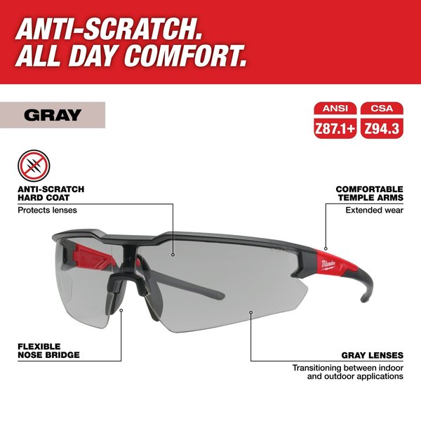 Safety Glasses - Gray Anti-Scratch Lenses (Polybag), Gray Polycarbonate Lens