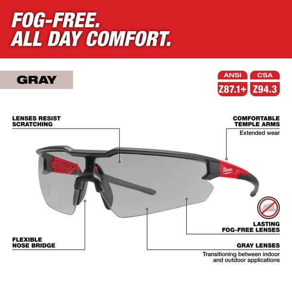 Safety Glasses - Gray Fog-Free Lenses (Polybag), Gray Polycarbonate Lens, Anti-Fog