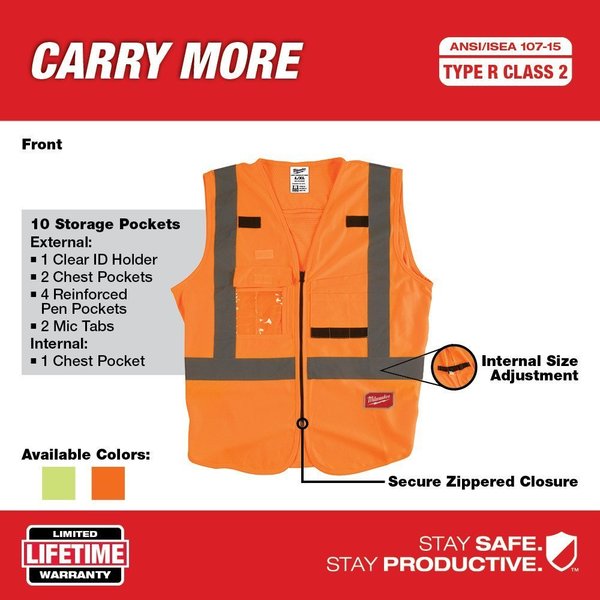 Class 2 High Visibility Orange  Safety Vest - 2XL/3XL