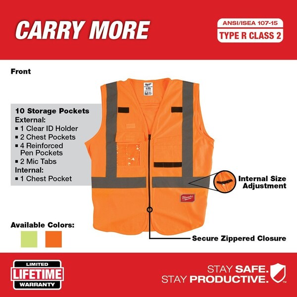 Class 2 High Visibility Orange Safety Vest - 4XL/5XL