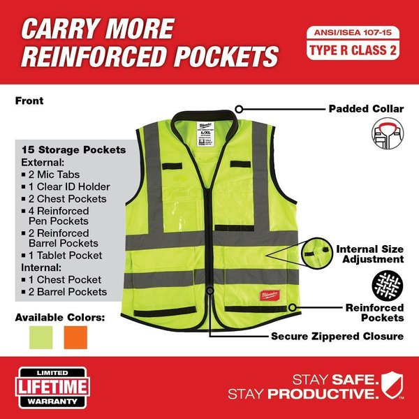 Class 2 High Visibility Yellow Performance Safety Vest - 2XL/3XL