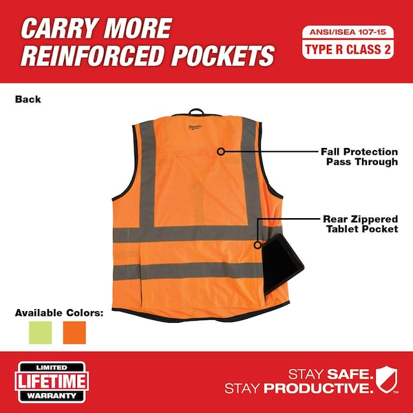 Class 2 High Visibility Orange Performance Safety Vest - S/M