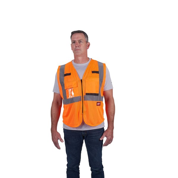 Class 2 High Visibility Orange Mesh Safety Vest - 2X-Large/3X-Large