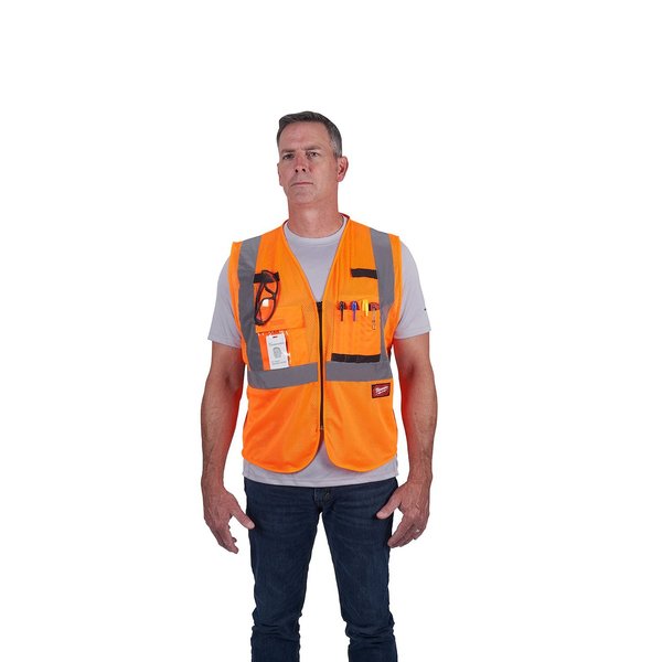 Class 2 High Visibility Orange Mesh Safety Vest - 2X-Large/3X-Large