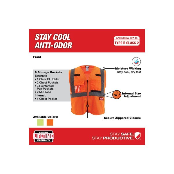Class 2 High Visibility Orange Mesh Safety Vest - 2X-Large/3X-Large