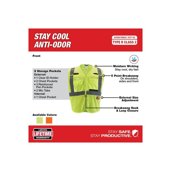 Class 2 Breakaway High Visibility Yellow Mesh Safety Vest - Large/X-Large