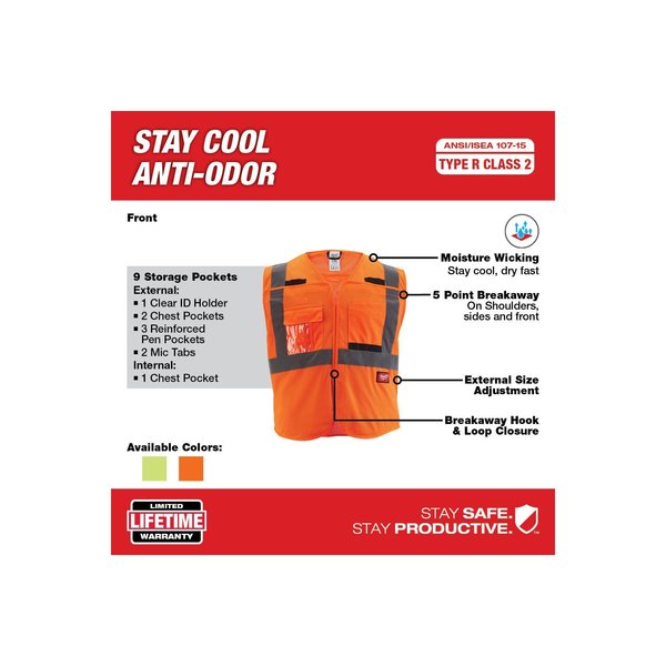 Class 2 Breakaway High Visibility Orange Mesh Safety Vest - Small/Medium
