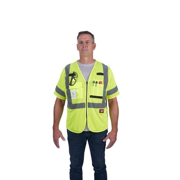 Class 3 High Visibility Yellow Mesh Safety Vest - Large/X-Large