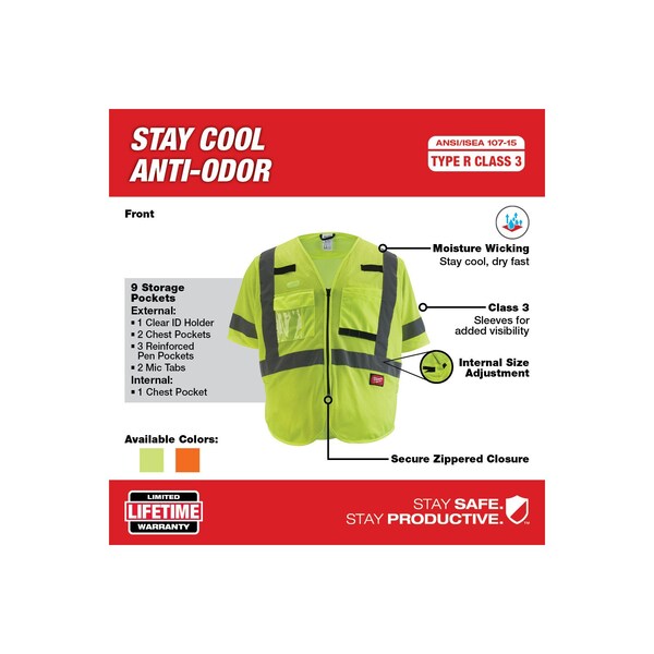 Class 3 High Visibility Yellow Mesh Safety Vest - Large/X-Large