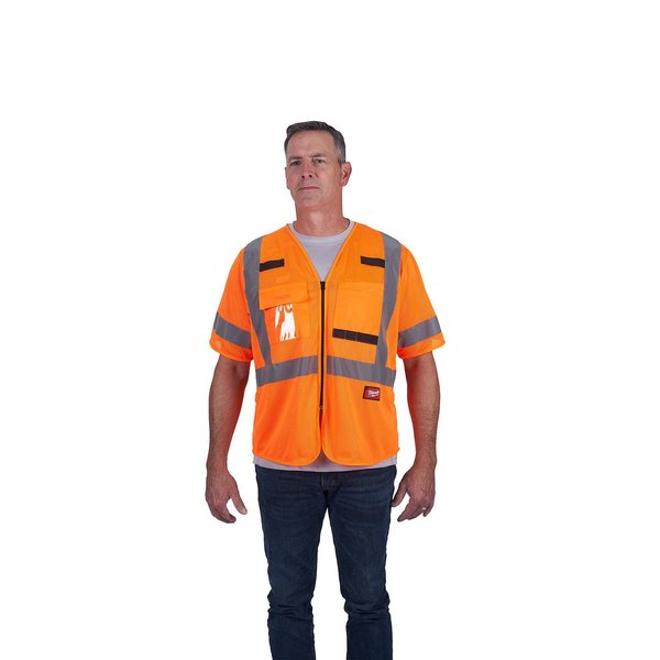 Class 3 High Visibility Orange Mesh Safety Vest - 4X-Large/5X-Large