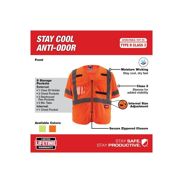 Class 3 High Visibility Orange Mesh Safety Vest - 4X-Large/5X-Large