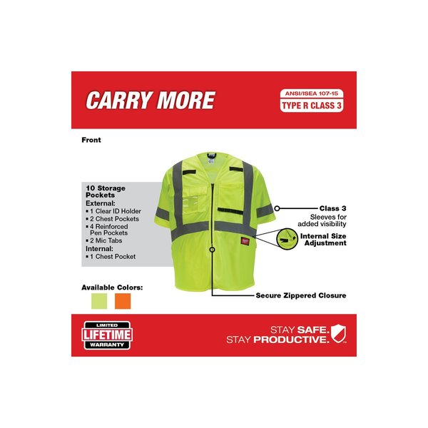Class 3 High Visibility Yellow Safety Vest - 4X-Large/5X-Large