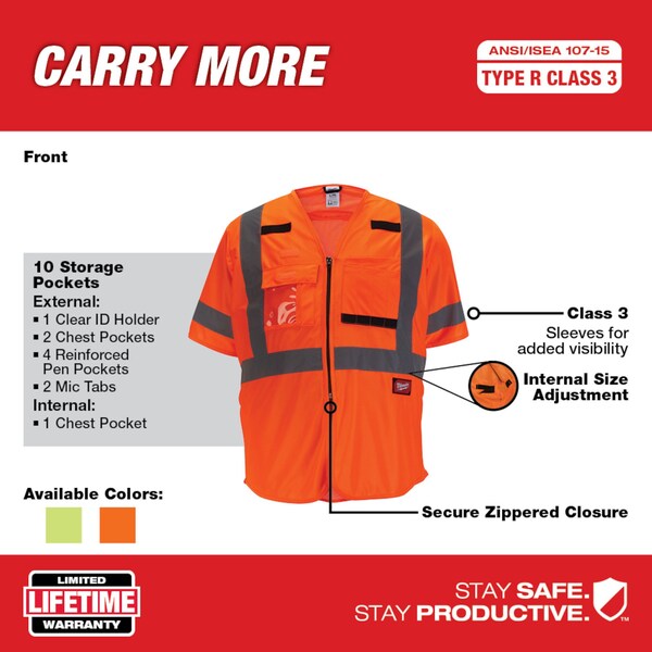 Class 3 High Visibility Orange Safety Vest - 4XL/5XL
