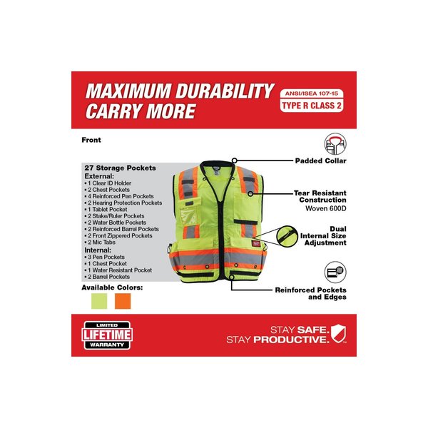 Class 2 Surveyor's High Visibility Yellow Safety Vest - Small/Medium