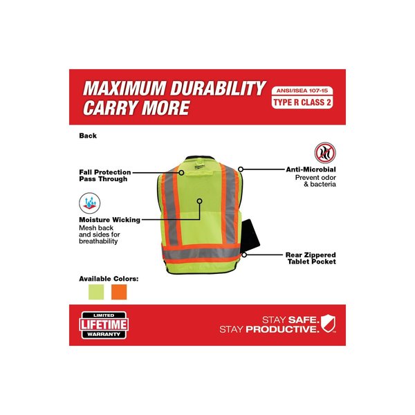 Class 2 Surveyor's High Visibility Orange Safety Vest - 4X-Large/5X-Large
