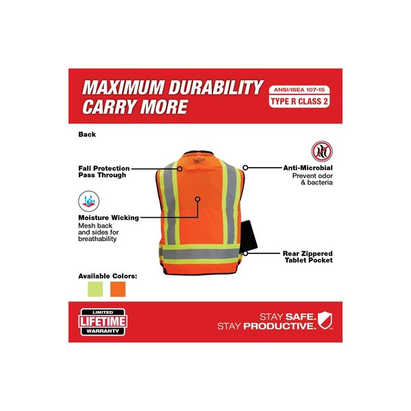 Class 2 Surveyor's High Visibility Orange Safety Vest - Large/X-Large