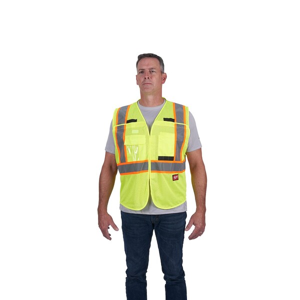 Class 2 CSA Compliant Breakaway High Visibility Yellow Mesh Safety Vest - 4X-Large/5X-Large