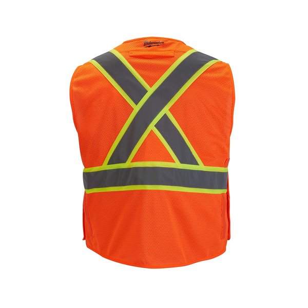 Class 2 CSA Compliant Breakaway High Visibility Orange Mesh Safety Vest - Large/X-Large