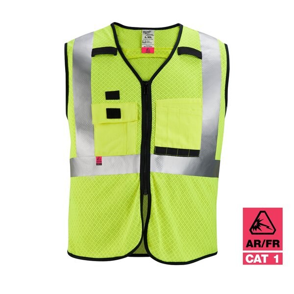 Arc-Rated/Flame-Resistant Cat 1 Class 2 High Visibility Yellow Mesh Safety Vest - Small/Medium