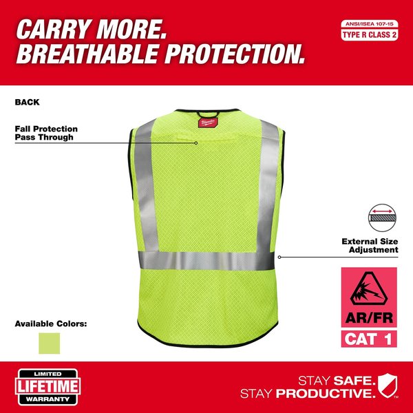 Arc-Rated/Flame-Resistant Cat 1 Class 2 High Visibility Yellow Mesh Safety Vest - Small/Medium