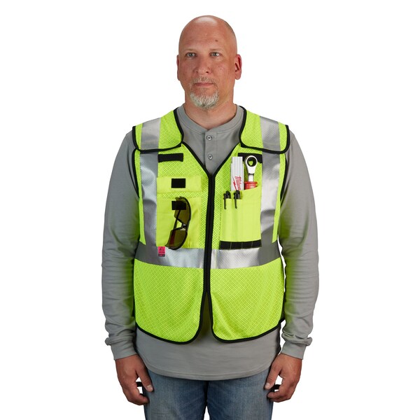 Arc-Rated/Flame-Resistant Cat 1 Class 2 Breakaway High Visibility Yellow Mesh Safety Vest - Small/Medium
