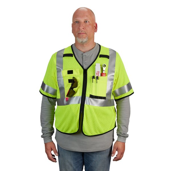 Arc-Rated/Flame-Resistant Cat 1 Class 3 High Visibility Yellow Mesh Safety Vest - Small/Medium