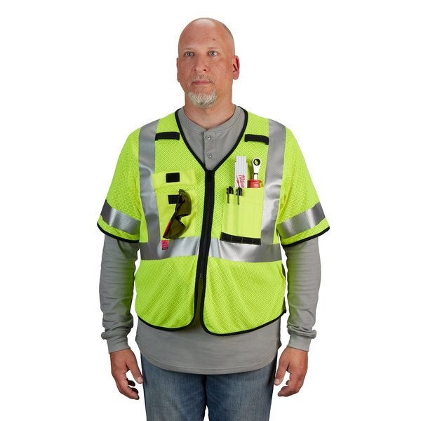 Arc-Rated/Flame-Resistant Cat 1 Class 3 High Visibility Yellow Mesh Safety Vest - 2X-Large/3X-Large