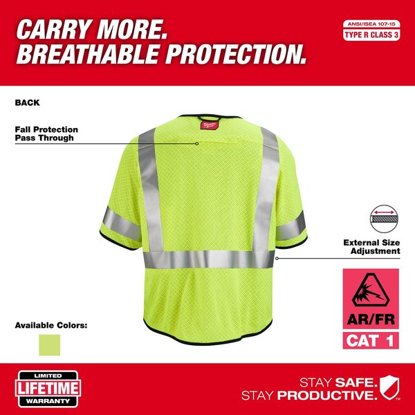 Arc-Rated/Flame-Resistant Cat 1 Class 3 High Visibility Yellow Mesh Safety Vest - 4X-Large/5X-Large