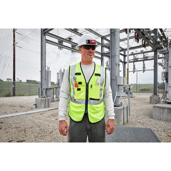 Arc-Rated/Flame-Resistant Cat 1 Class 3 ANSI and CSA Compliant Breakaway High Visibility Yellow Mesh Safety Vest - Small/Medium