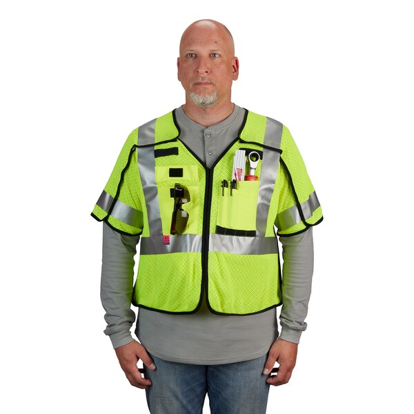 Arc-Rated/Flame-Resistant Cat 1 Class 3 ANSI and CSA Compliant Breakaway High Visibility Yellow Mesh Safety Vest - Small/Medium