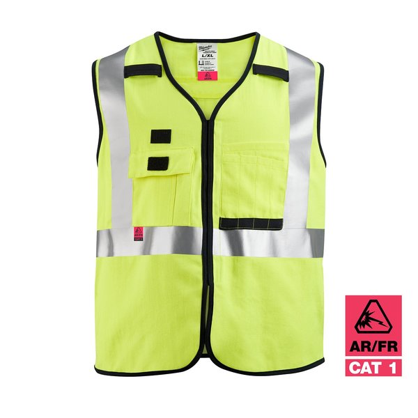 Arc-Rated/Flame-Resistant Cat 1 Class 2 High Visibility Yellow Safety Vest - Small/Medium